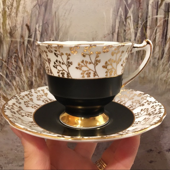 Vintage Gladstone Black and Gold Tea Cup & Saucer